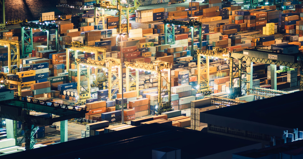logistics port and warehousing of shipping containers at night